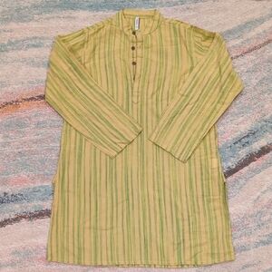 Campana Girls Dress Striped Green Boho 9-10 Y Cotton Breathable Side Vents